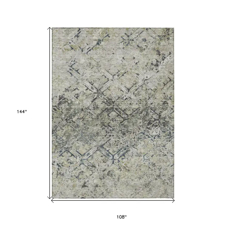 9' X 12' Silver Gray And Charcoal Geometric Washable Indoor Outdoor Area Rug