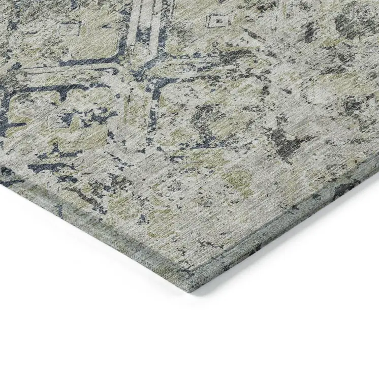 9' X 12' Silver Gray And Charcoal Geometric Washable Indoor Outdoor Area Rug