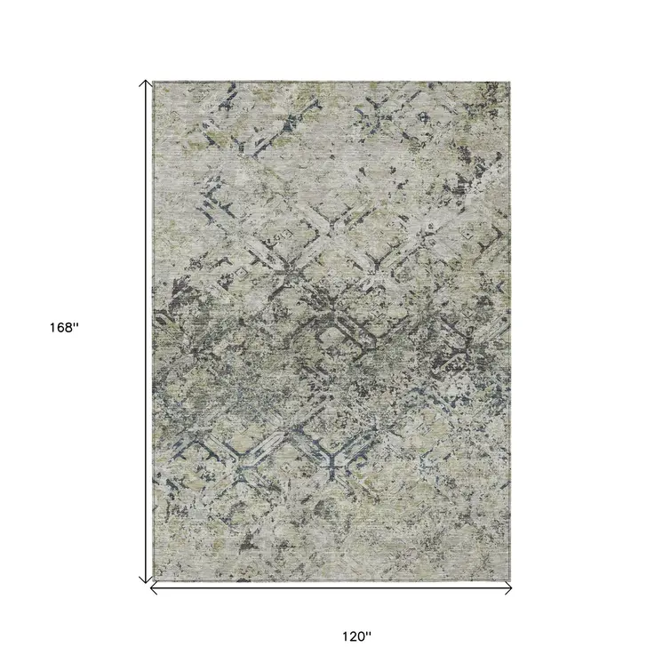 10' X 14' Silver Gray And Charcoal Geometric Washable Indoor Outdoor Area Rug
