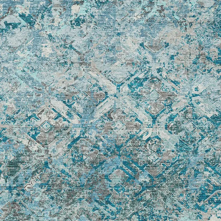 3' X 5' Teal Blue Gray And Charcoal Geometric Washable Indoor Outdoor Area Rug