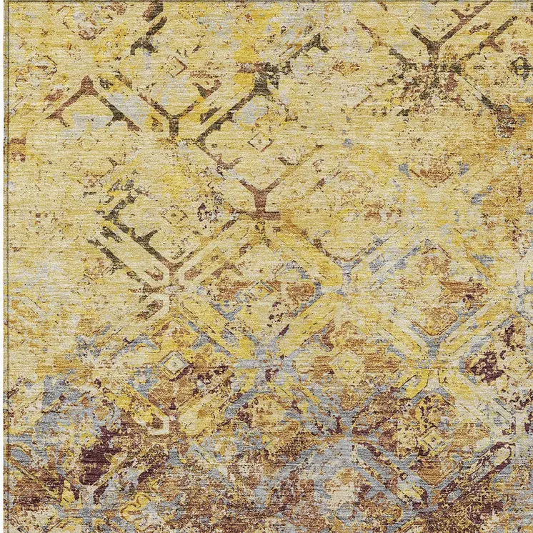 3' X 5' Wheat Gold And Gray Geometric Washable Indoor Outdoor Area Rug