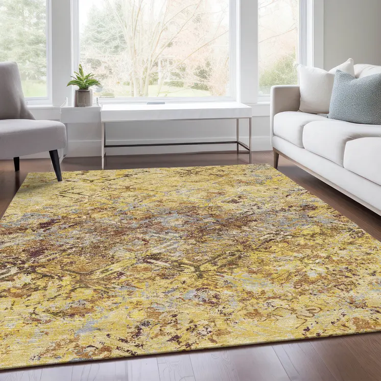 3' X 5' Wheat Gold And Gray Geometric Washable Indoor Outdoor Area Rug