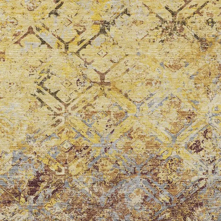 5' X 8' Wheat Gold And Gray Geometric Washable Indoor Outdoor Area Rug