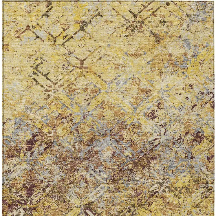 8' X 10' Wheat Gold And Gray Geometric Washable Indoor Outdoor Area Rug