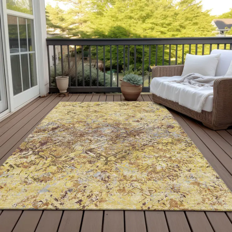 8' X 10' Wheat Gold And Gray Geometric Washable Indoor Outdoor Area Rug