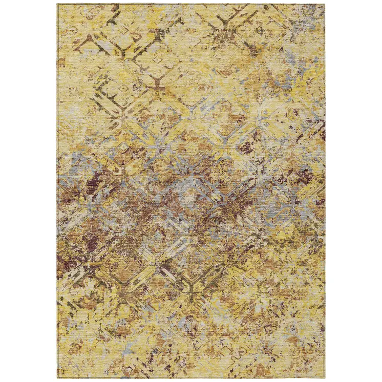 8' X 10' Wheat Gold And Gray Geometric Washable Indoor Outdoor Area Rug