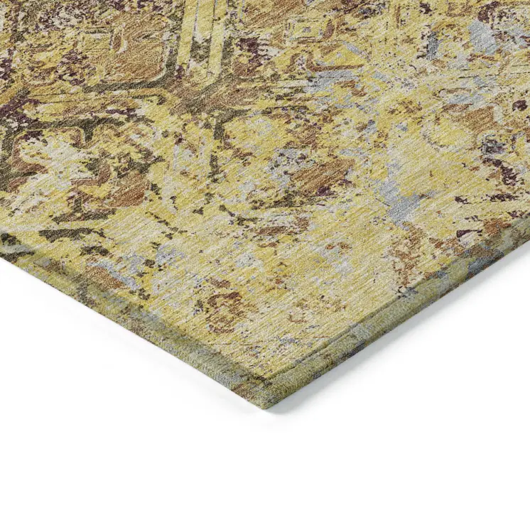 8' X 10' Wheat Gold And Gray Geometric Washable Indoor Outdoor Area Rug