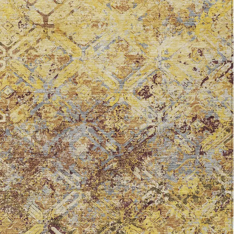 10' X 14' Wheat Gold And Gray Geometric Washable Indoor Outdoor Area Rug