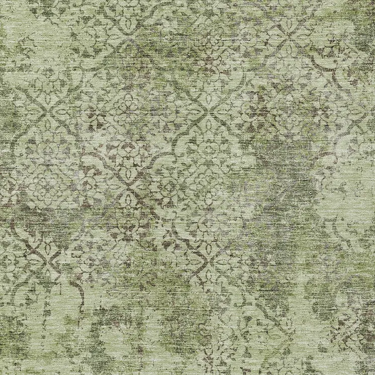 8' X 10' Artichoke Green And Fern Green Floral Washable Indoor Outdoor Area Rug