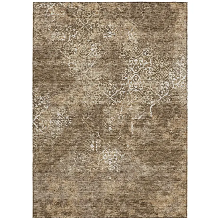 3' X 5' Brown Taupe And Ivory Floral Washable Indoor Outdoor Area Rug