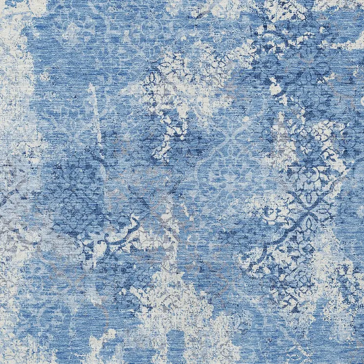 3' X 5' Denim Blue And Sky Blue Floral Washable Indoor Outdoor Area Rug