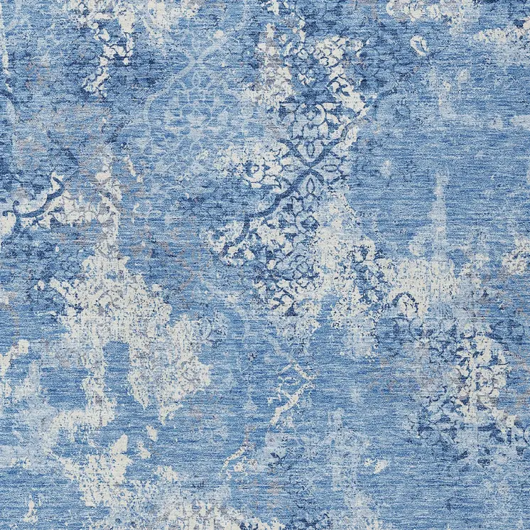 5' X 8' Denim Blue And Sky Blue Floral Washable Indoor Outdoor Area Rug