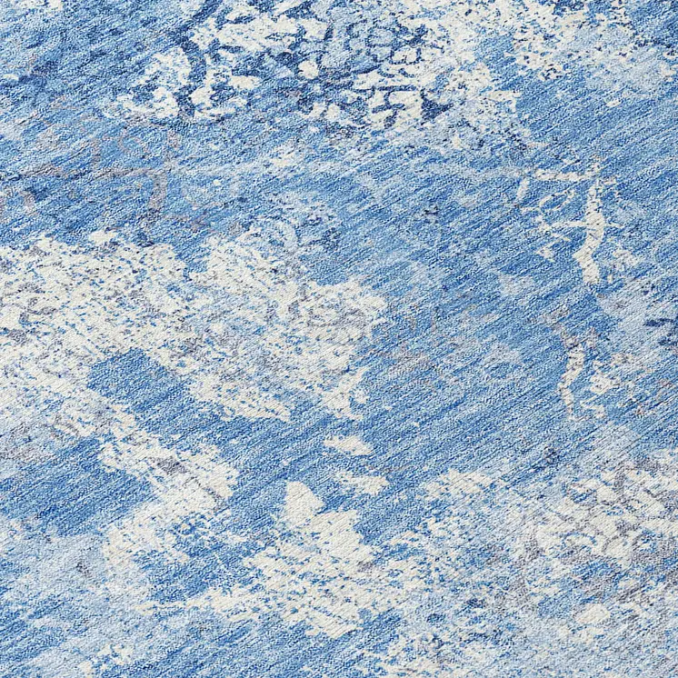 8' Denim Blue And Sky Blue Round Floral Washable Indoor Outdoor Area Rug