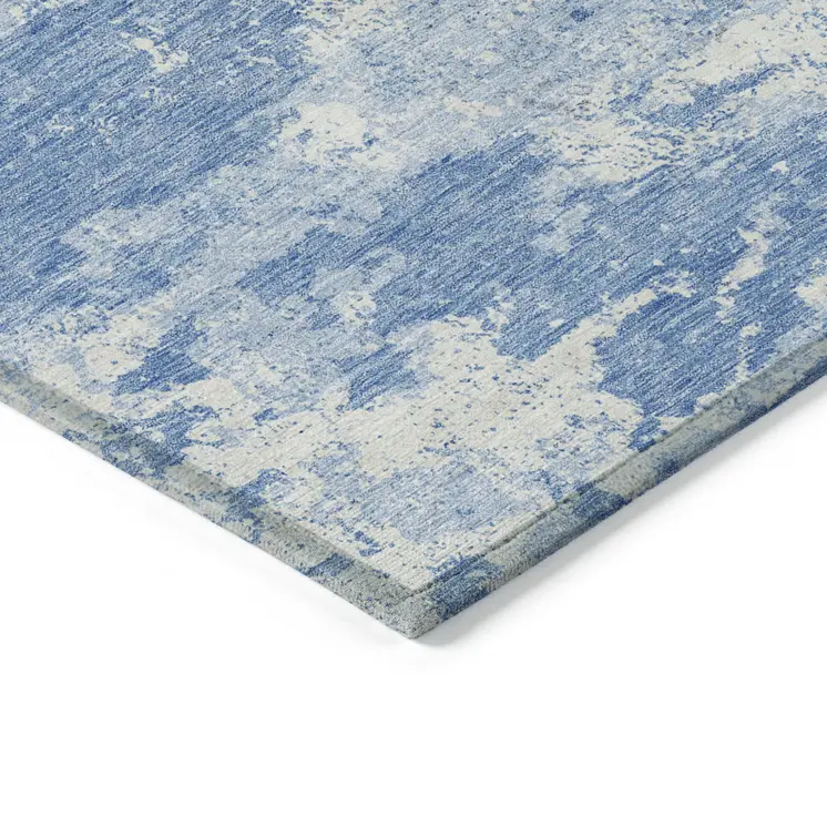 9' X 12' Denim Blue And Sky Blue Floral Washable Indoor Outdoor Area Rug