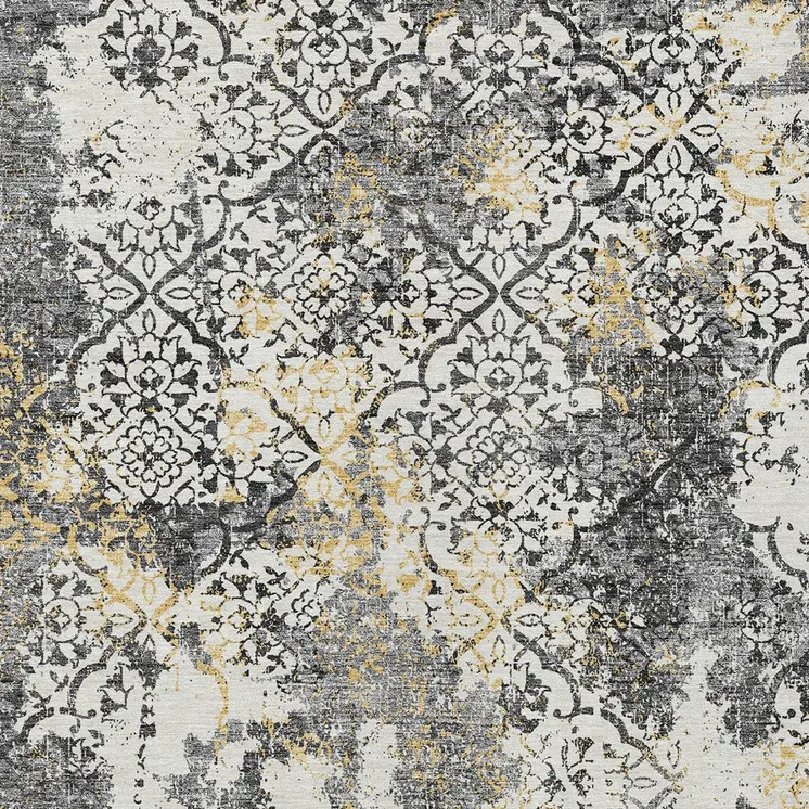 5' X 8' Charcoal Gray And Silver Floral Washable Indoor Outdoor Area Rug