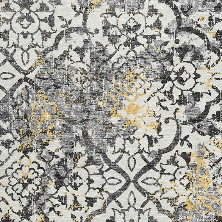 8' Charcoal Gray And Silver Round Floral Washable Indoor Outdoor Area Rug
