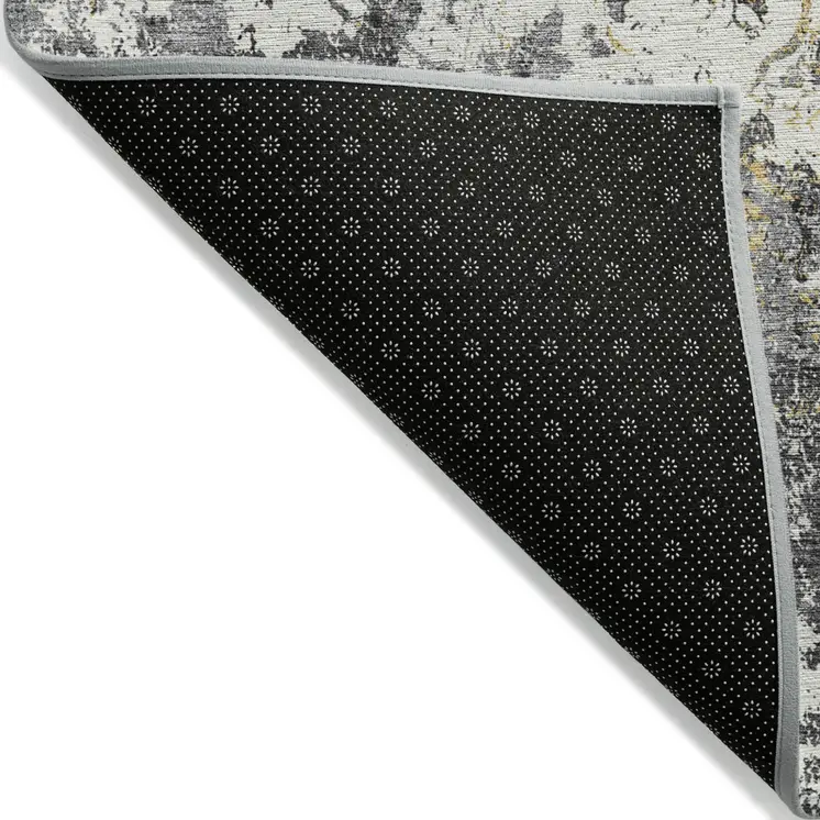 8' X 10' Charcoal Gray And Silver Floral Washable Indoor Outdoor Area Rug