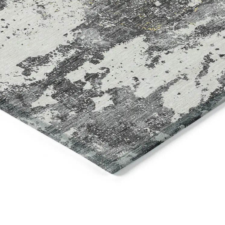 8' X 10' Charcoal Gray And Silver Floral Washable Indoor Outdoor Area Rug