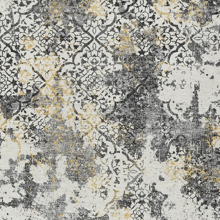 8' X 10' Charcoal Gray And Silver Floral Washable Indoor Outdoor Area Rug