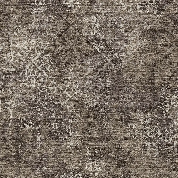 3' X 5' Brown And Ivory Floral Washable Indoor Outdoor Area Rug
