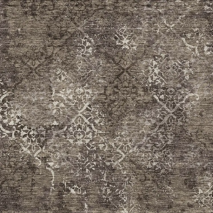 5' X 8' Brown And Ivory Floral Washable Indoor Outdoor Area Rug