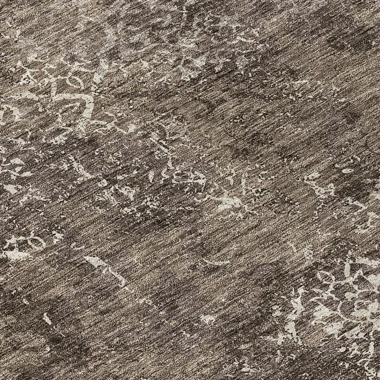 8' Brown And Ivory Round Floral Washable Indoor Outdoor Area Rug