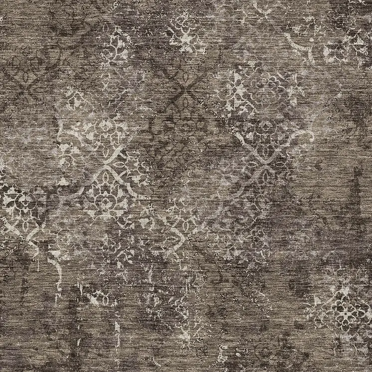 10' X 14' Brown And Ivory Floral Washable Indoor Outdoor Area Rug