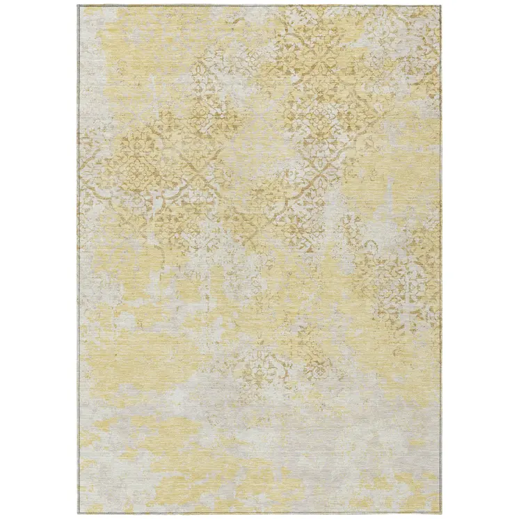 3' X 5' Gold Wheat And Beige Floral Washable Indoor Outdoor Area Rug