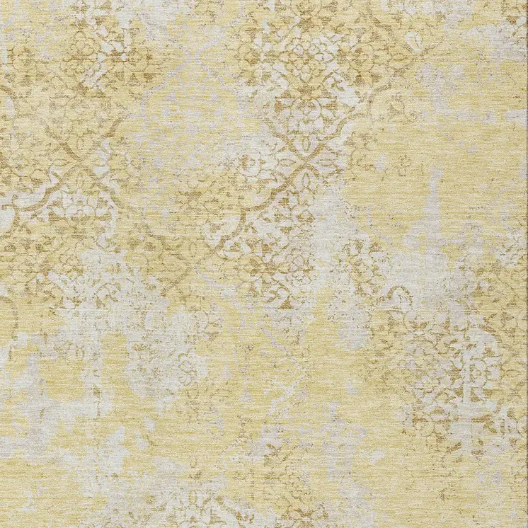 3' X 5' Gold Wheat And Beige Floral Washable Indoor Outdoor Area Rug