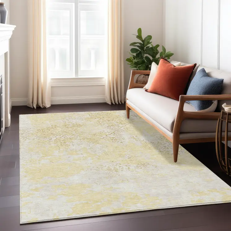 3' X 5' Gold Wheat And Beige Floral Washable Indoor Outdoor Area Rug