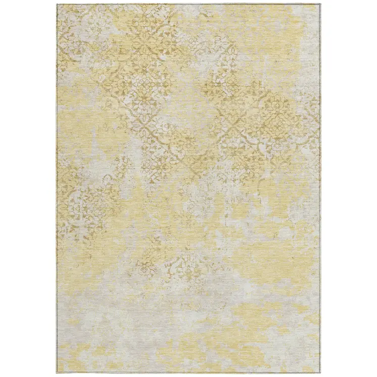 5' X 8' Gold Wheat And Beige Floral Washable Indoor Outdoor Area Rug