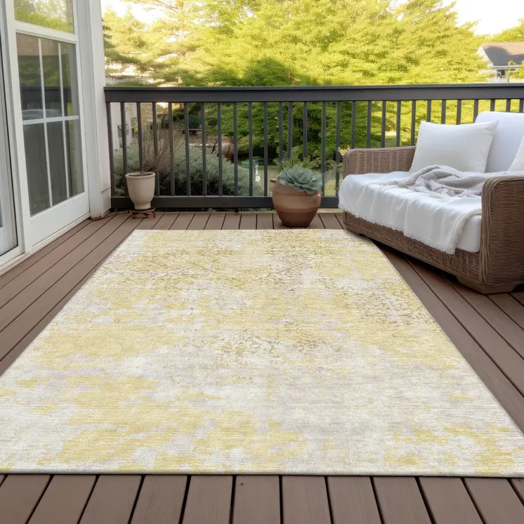5' X 8' Gold Wheat And Beige Floral Washable Indoor Outdoor Area Rug