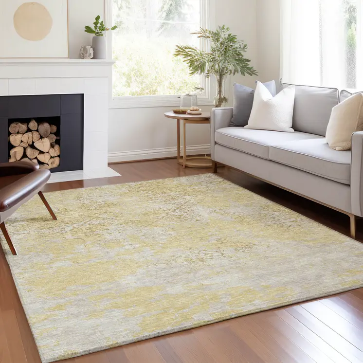 5' X 8' Gold Wheat And Beige Floral Washable Indoor Outdoor Area Rug