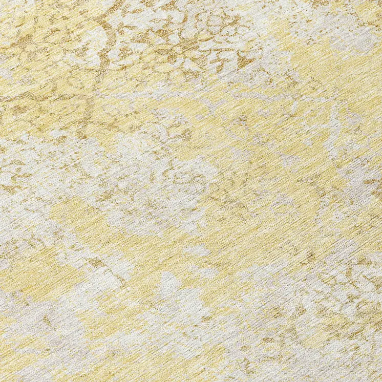 8' Gold Wheat And Beige Round Floral Washable Indoor Outdoor Area Rug