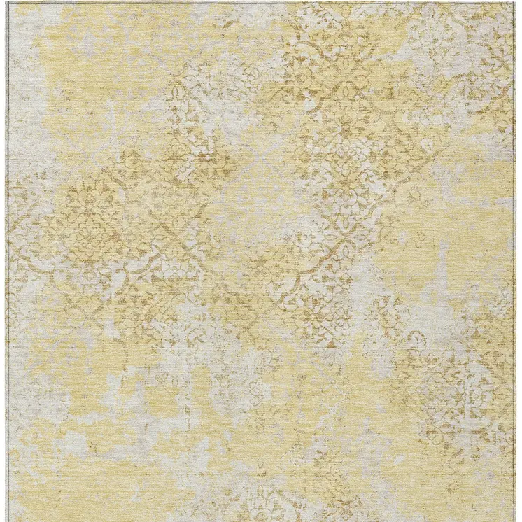 8' X 10' Gold Wheat And Beige Floral Washable Indoor Outdoor Area Rug