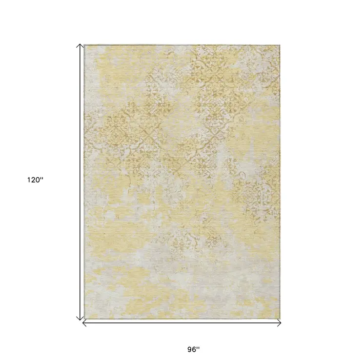 8' X 10' Gold Wheat And Beige Floral Washable Indoor Outdoor Area Rug