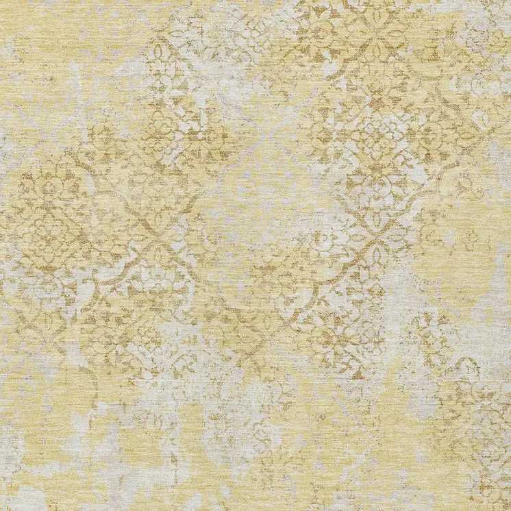 10' X 14' Gold Wheat And Beige Floral Washable Indoor Outdoor Area Rug