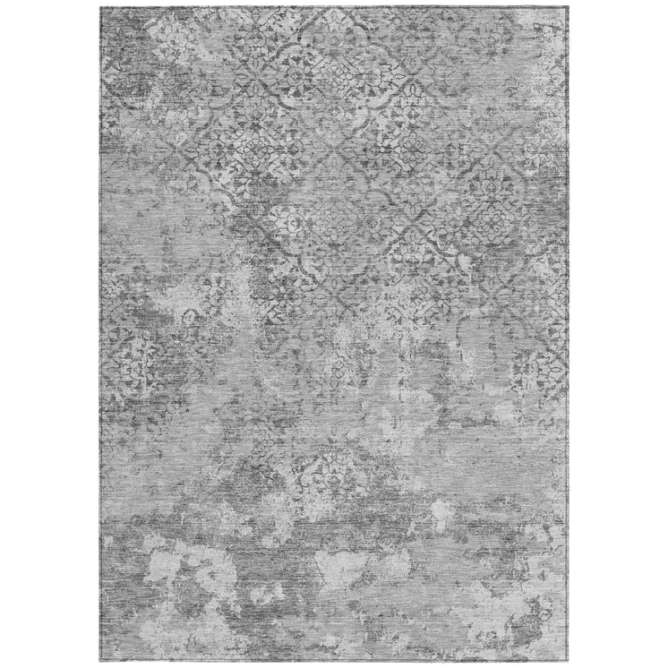 3' X 5' Gray Charcoal And Silver Floral Washable Indoor Outdoor Area Rug