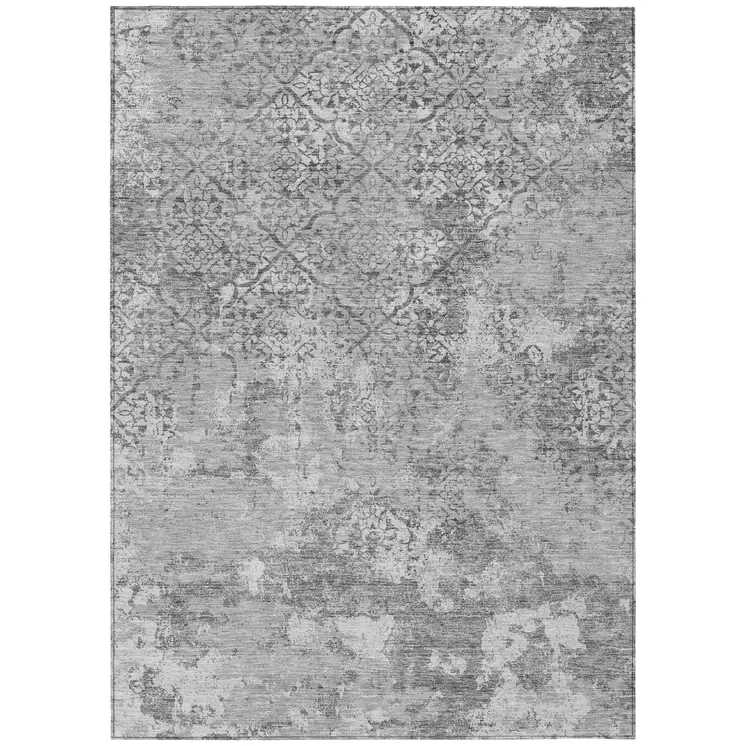 3' X 5' Gray Charcoal And Silver Floral Washable Indoor Outdoor Area Rug