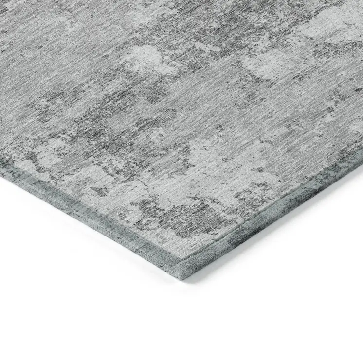 3' X 5' Gray Charcoal And Silver Floral Washable Indoor Outdoor Area Rug