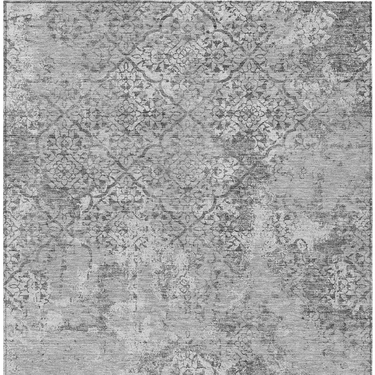 3' X 5' Gray Charcoal And Silver Floral Washable Indoor Outdoor Area Rug