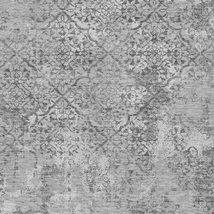 10' X 14' Gray Charcoal And Silver Floral Washable Indoor Outdoor Area Rug