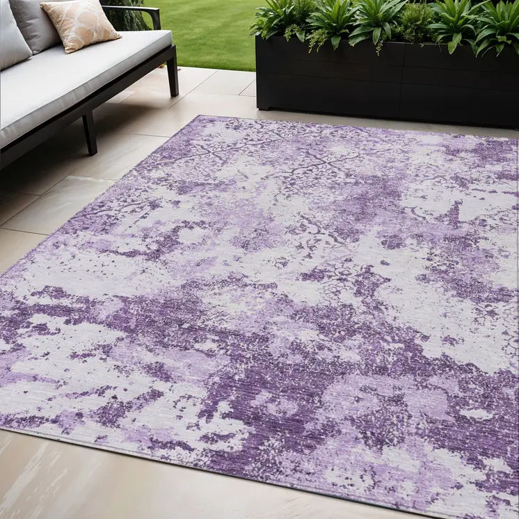 5' X 8' Lavender Purple And Lilac Floral Washable Indoor Outdoor Area Rug