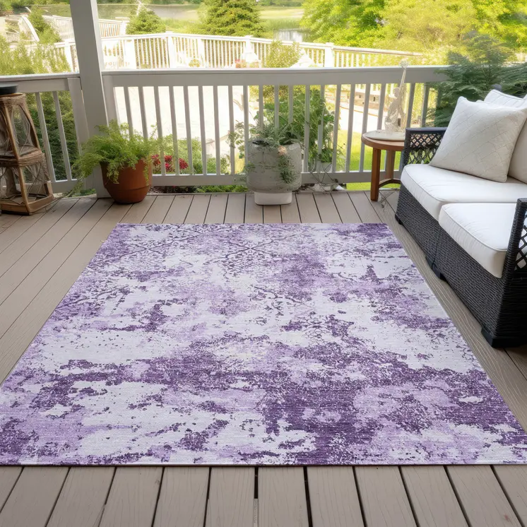 5' X 8' Lavender Purple And Lilac Floral Washable Indoor Outdoor Area Rug
