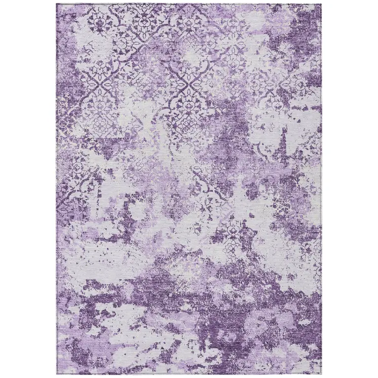 5' X 8' Lavender Purple And Lilac Floral Washable Indoor Outdoor Area Rug
