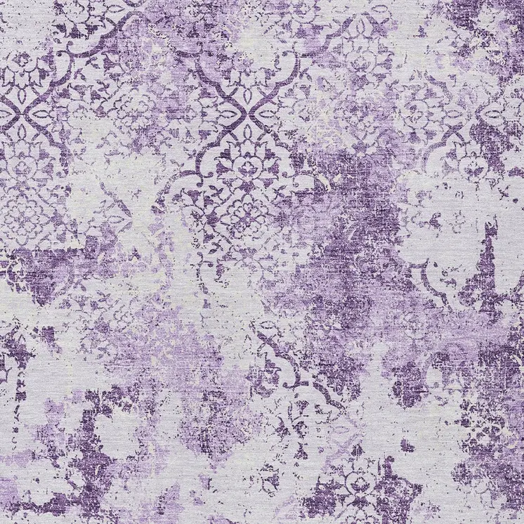 5' X 8' Lavender Purple And Lilac Floral Washable Indoor Outdoor Area Rug