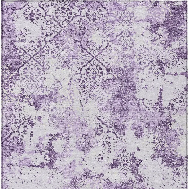 8' X 10' Lavender Purple And Lilac Floral Washable Indoor Outdoor Area Rug