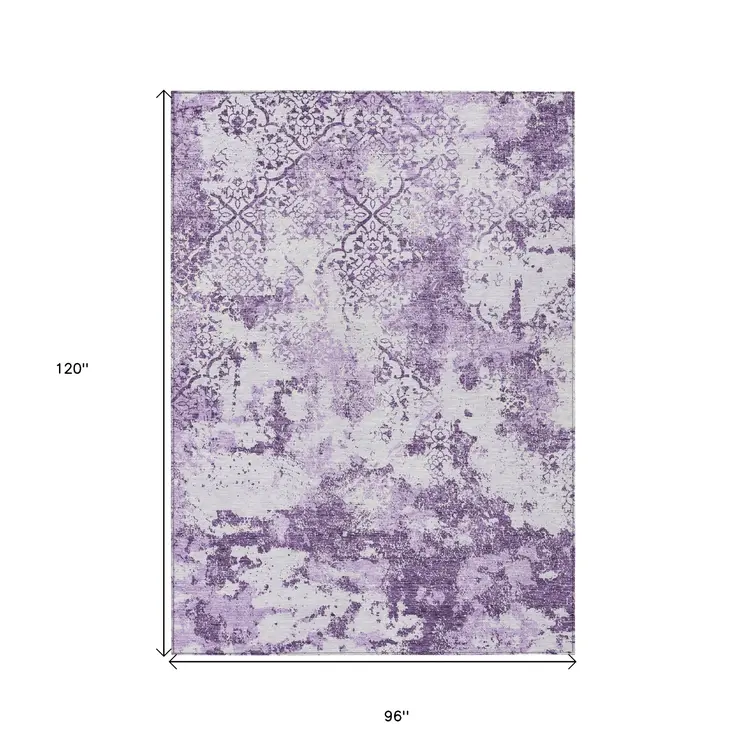 8' X 10' Lavender Purple And Lilac Floral Washable Indoor Outdoor Area Rug