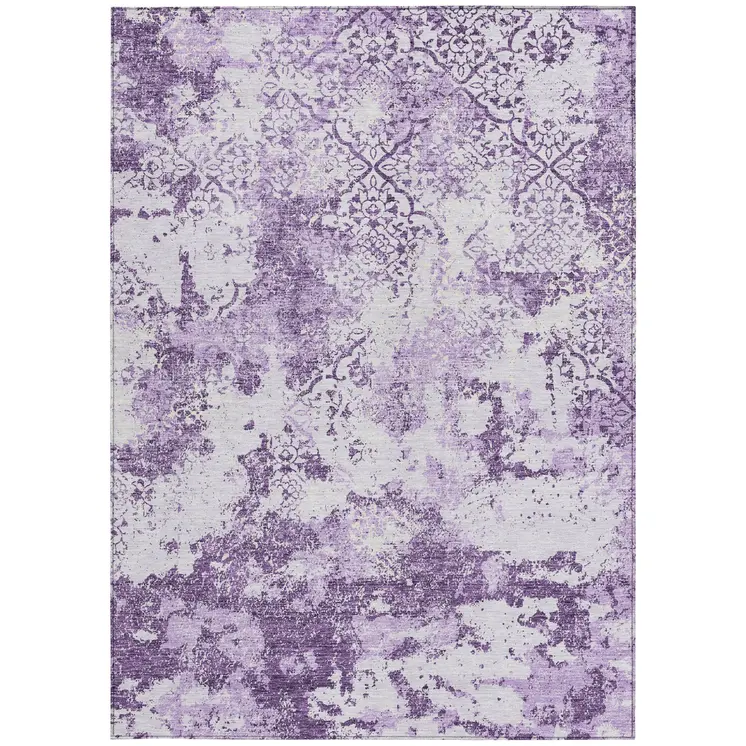 9' X 12' Lavender Purple And Lilac Floral Washable Indoor Outdoor Area Rug