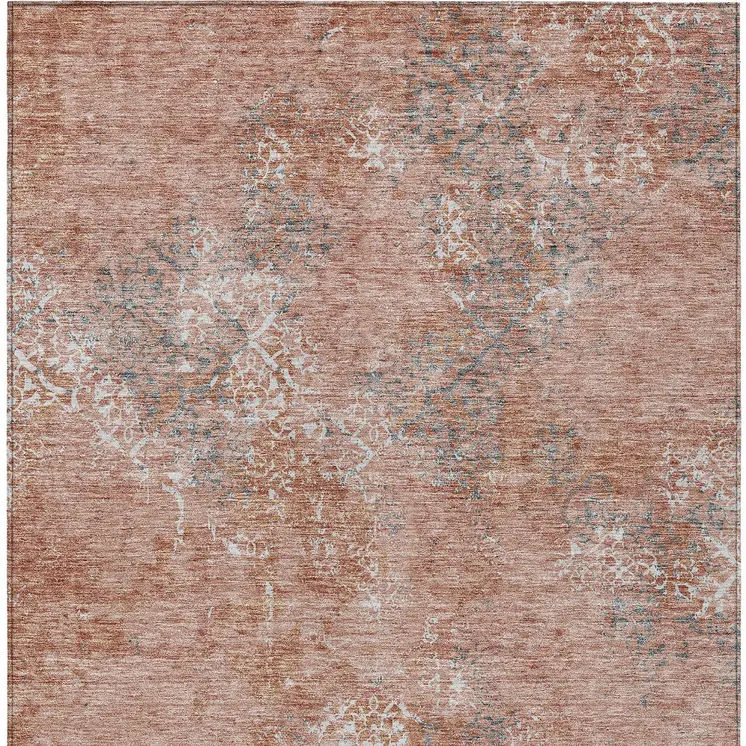3' X 5' Salmon Ivory And Gray Floral Washable Indoor Outdoor Area Rug